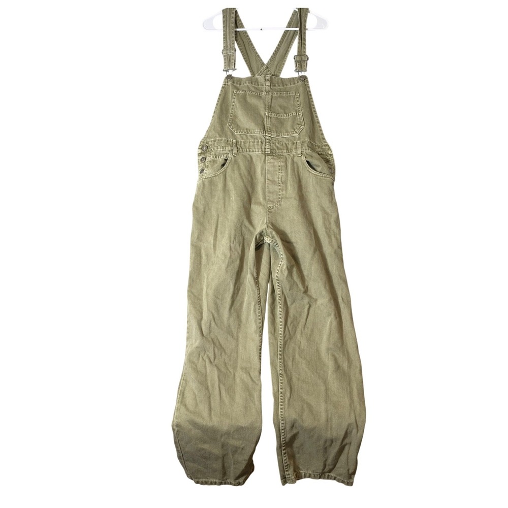 We The Free Free People Olive Green Denim Overalls Cotton Dungarees Size 28